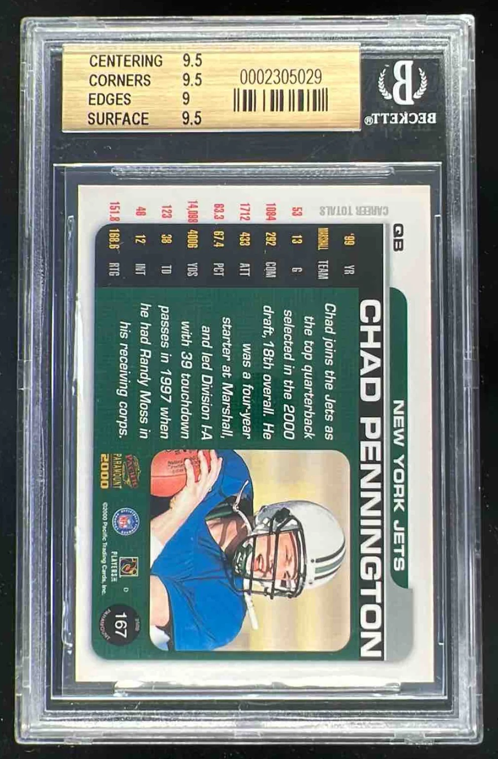 2000 Pacific Paramount HoloSilver #167 Chad Pennington RC /85 BGS 9.5 - Image 2