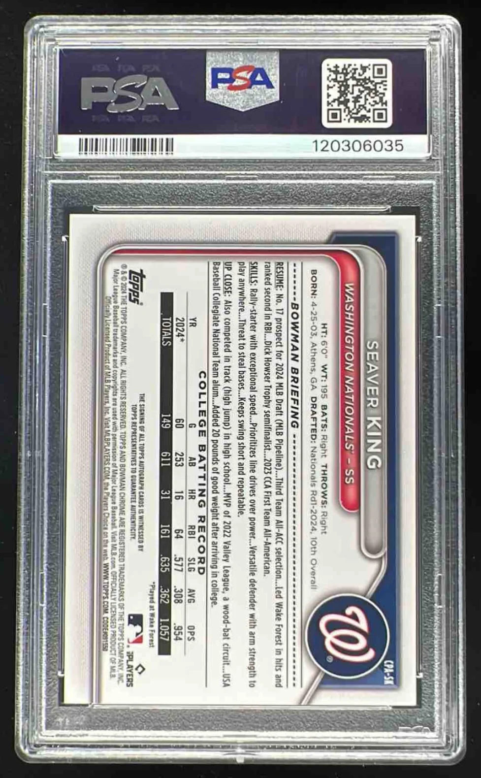 2024 Bowman Chrome Orange Wave Refractor #CPA-SK Seaver King RC Auto /25 PSA 9 - Image 2