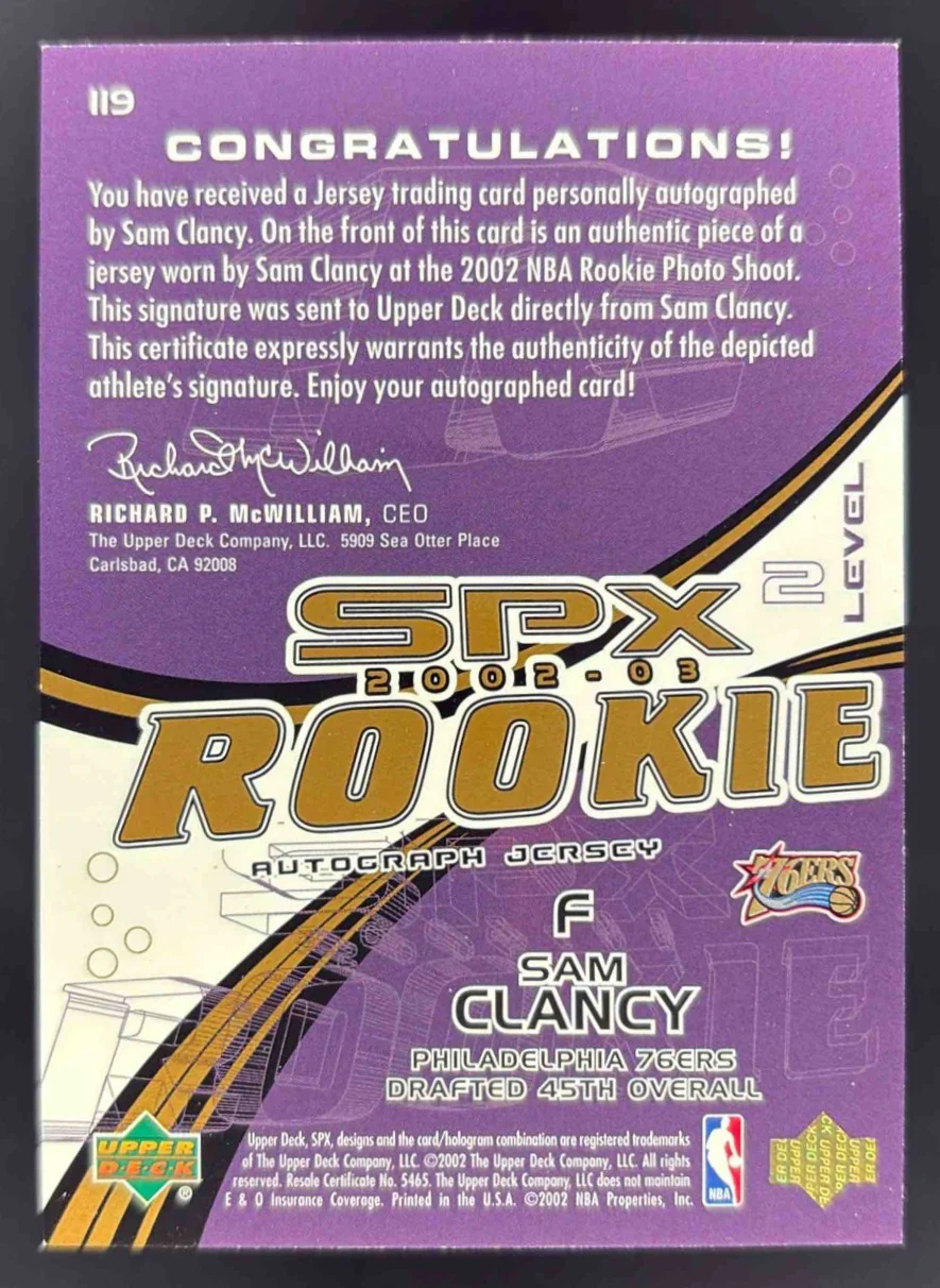 2002-03 SPx Spectrum #119 Sam Clancy Autograph RC Auto /25 - Image 2