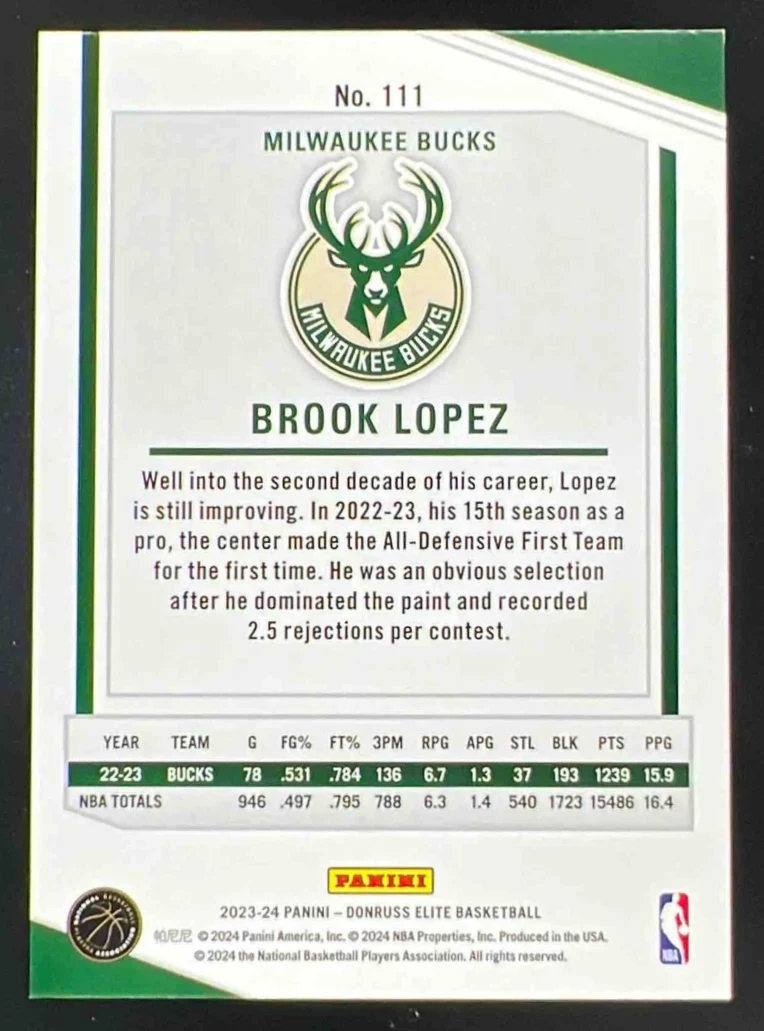 2023-24 Panini Donruss Elite International Lucky Envelopes #111 Brook Lopez /8 - Image 2