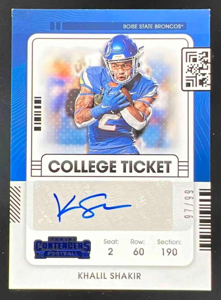 2022 Chronicles Draft Contenders College Blue #CCT-KSH Khalil Shakir RC Auto /99