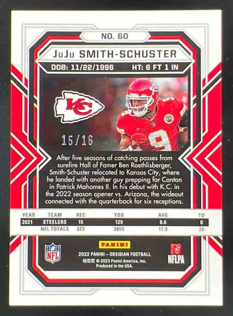 2022 Panini Obsidian Electric Etch Purple Flood #60 JuJu Smith-Schuster /16 - Image 2