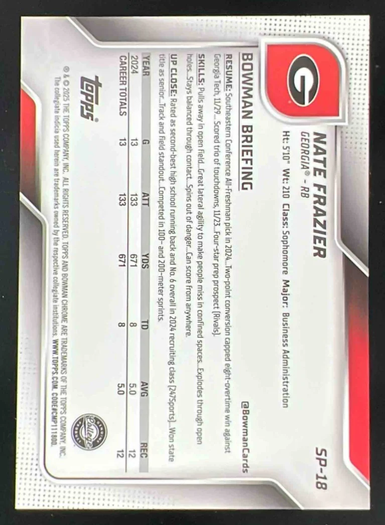 2025 Bowman Chrome University Short Print Image Variation #SP-18 Nate Frazier - Image 2