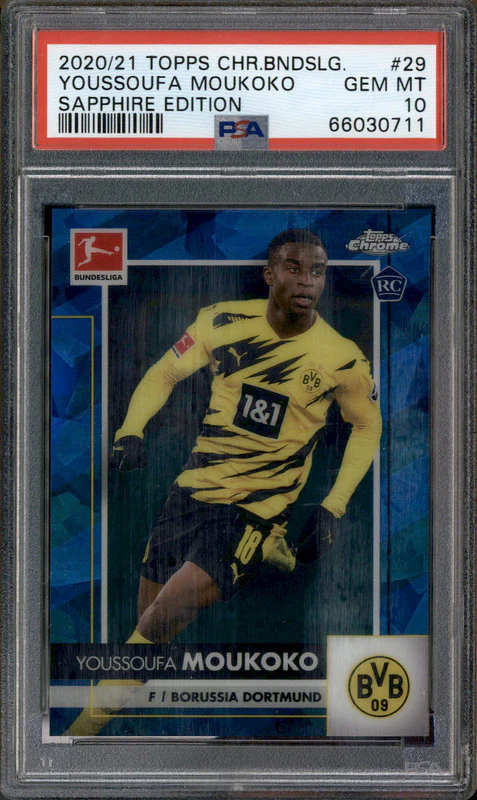 2020 Topps Chrome Bundesliga Sapphire #29 Youssoufa Moukoko RC Rookie PSA 10