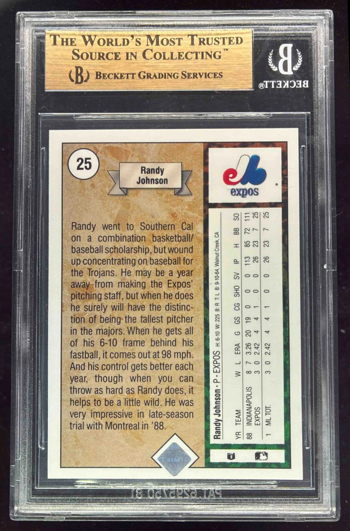 1989 Upper Deck #25 Randy Johnson RC BGS 9.5 - Image 2