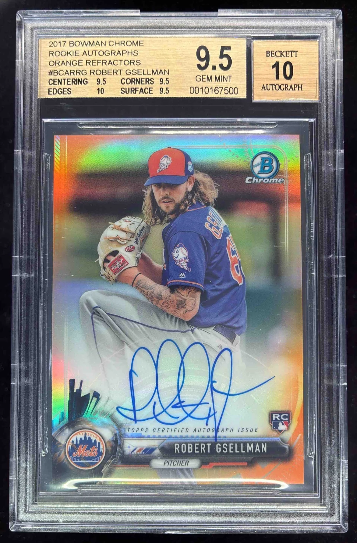 2017 Bowman Chrome Rookie Orange #BCAR-RG Robert Gsellman RC Auto /25 BGS 9.5