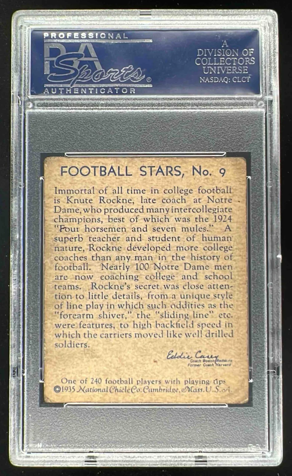 1935 National Chicle #9 Knute Rockne PSA 2 - Image 2