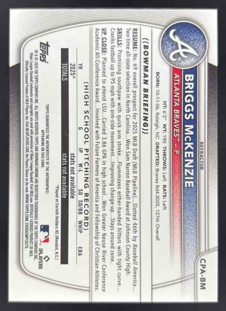 2025 Bowman Draft Chrome Refractor #CPA-BM Briggs McKenzie RC Auto /499 - Image 2