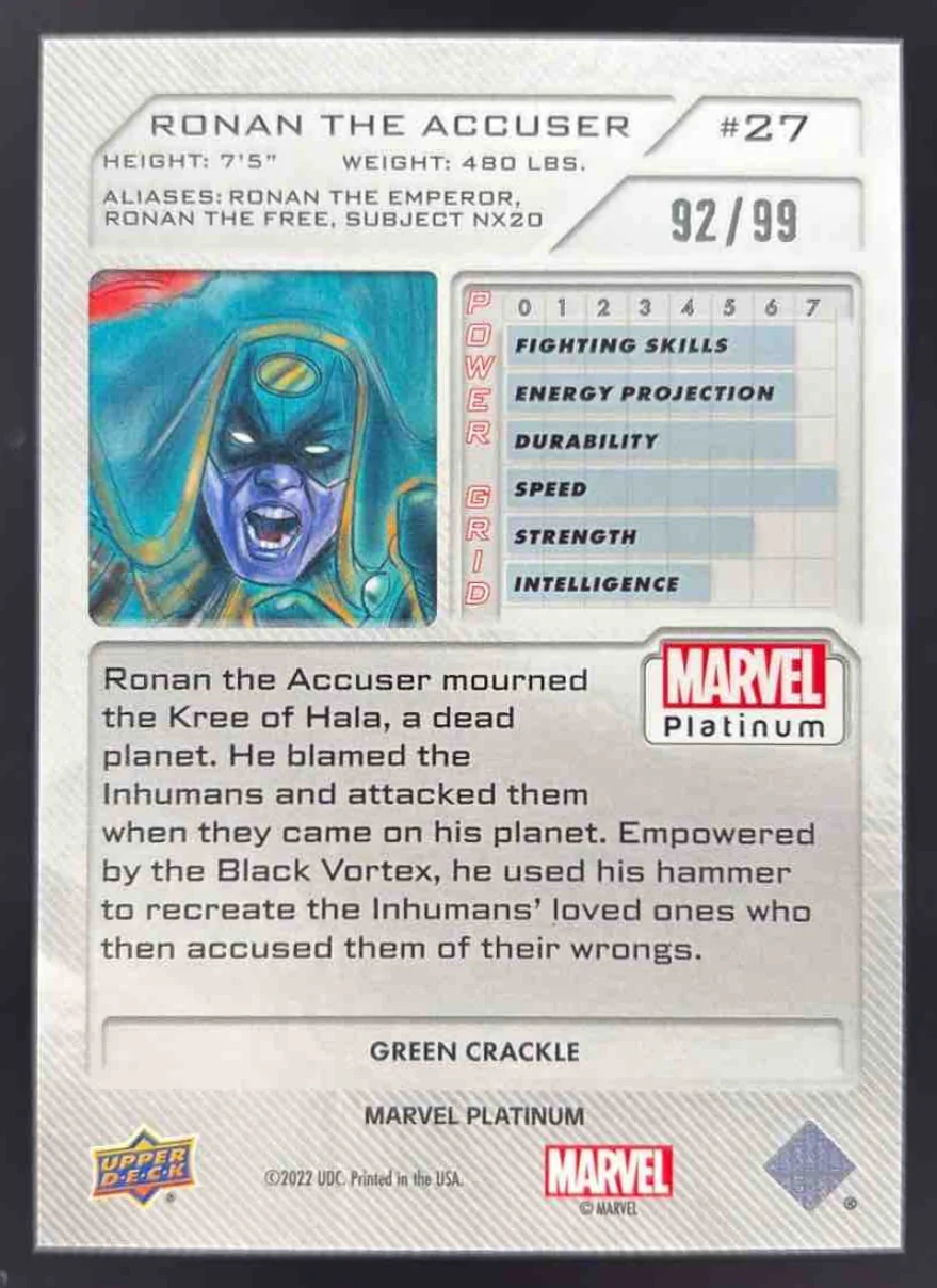 2023 Upper Deck Marvel Platinum Green Crackle #27 Ronan The Accuser /99 - Image 2