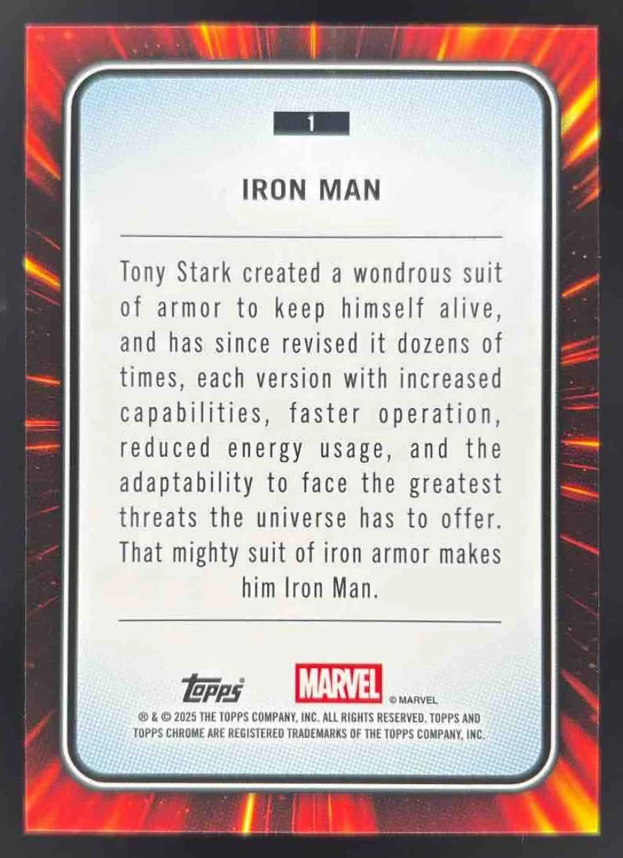 2025 Topps Chrome Marvel Sapphire #1 Iron Man - Image 2