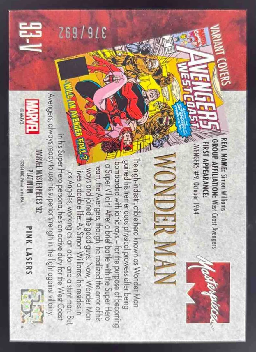 2024 Upper Deck Marvel '92 Platinum Variant Cover Pink Lasers Wonder Man /692 - Image 2