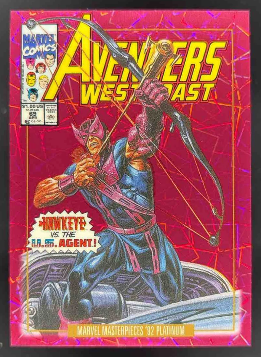 2024 Upper Deck Marvel '92 Platinum Variant Cover Pink Lasers #34-V Hawkeye /692