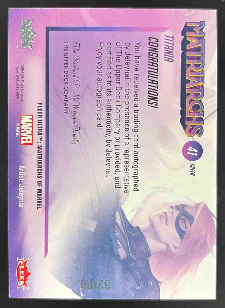 2024 Fleer Ultra Matriarchs of Marvel Green Foil #41 Titania Autograph Auto /80 - Image 2