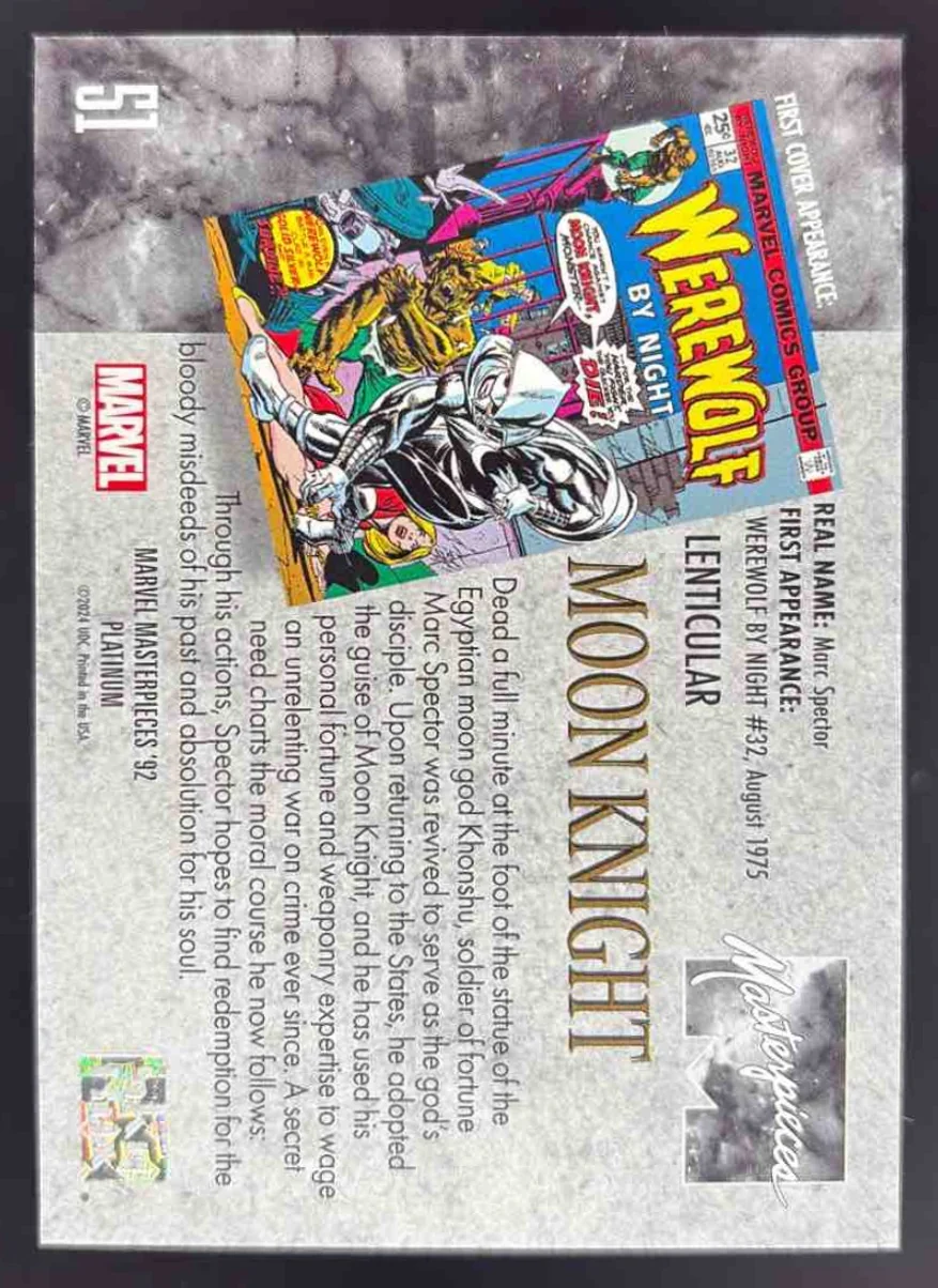 2024 Upper Deck Marvel Masterpieces '92 Platinum Lenticular #51 Moon Knight - Image 2