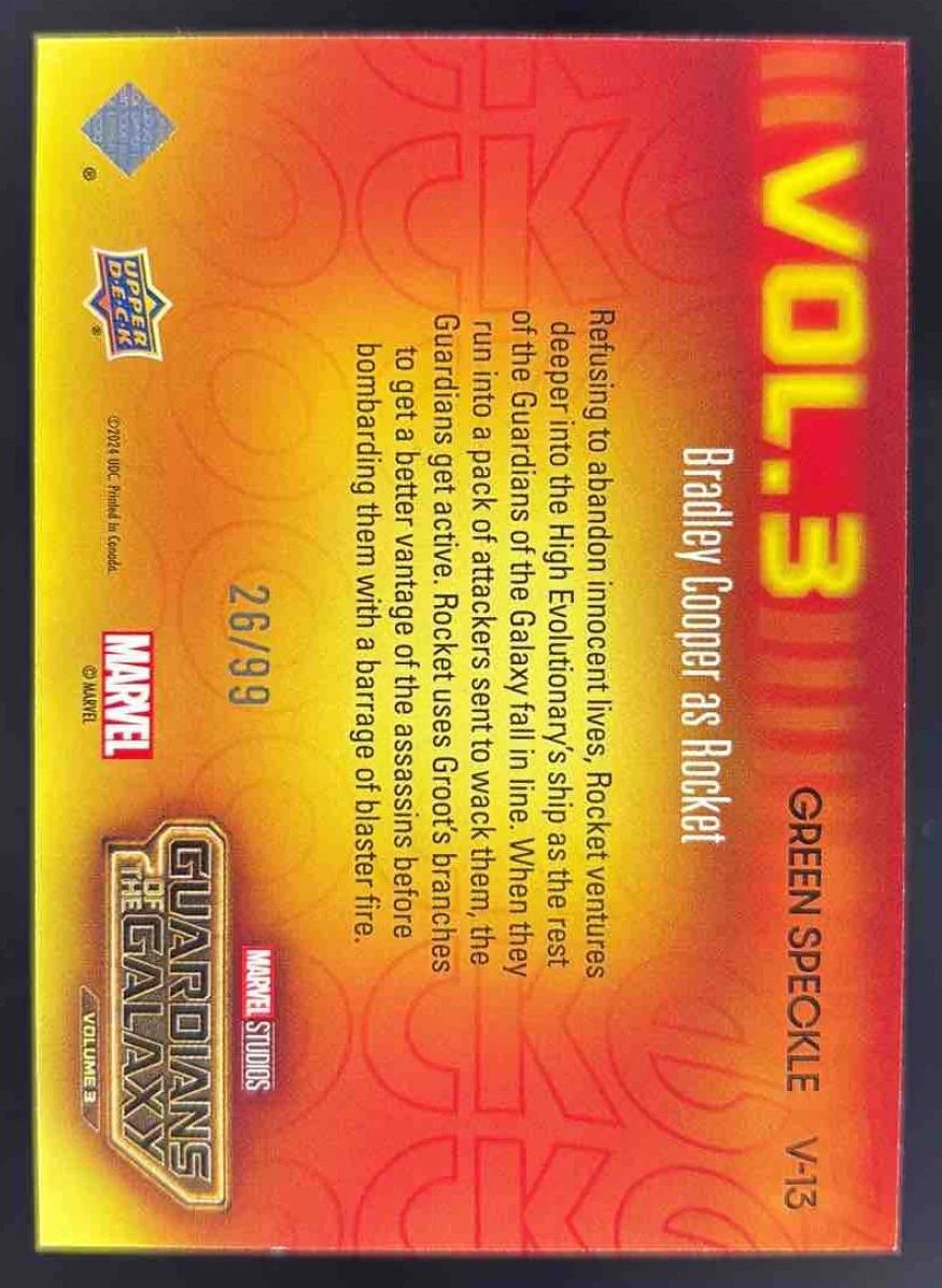 2024 Upper Deck Guardians of the Galaxy Green Speckle Bradley Cooper Rocket /99 - Image 2