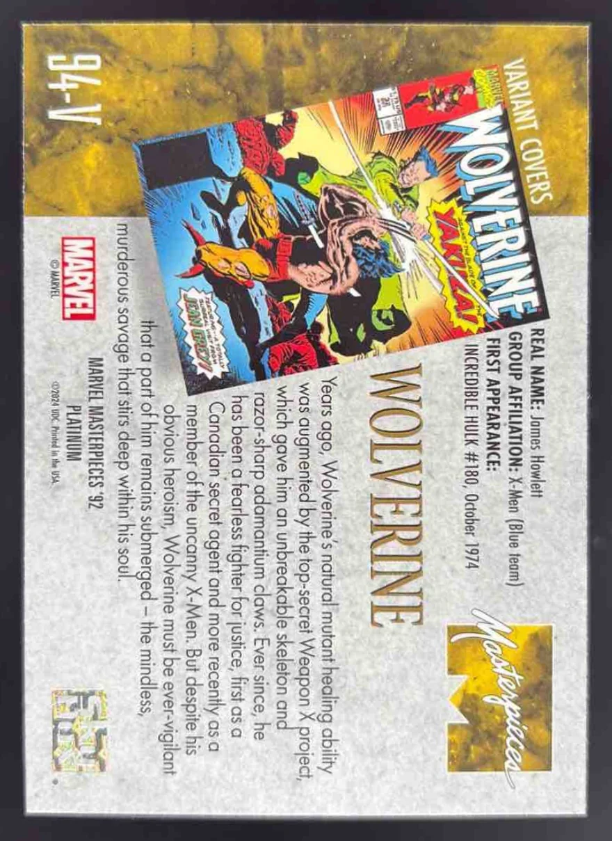 2024 Upper Deck Marvel Masterpieces '92 Platinum Variant Cover #94-V Wolverine - Image 2