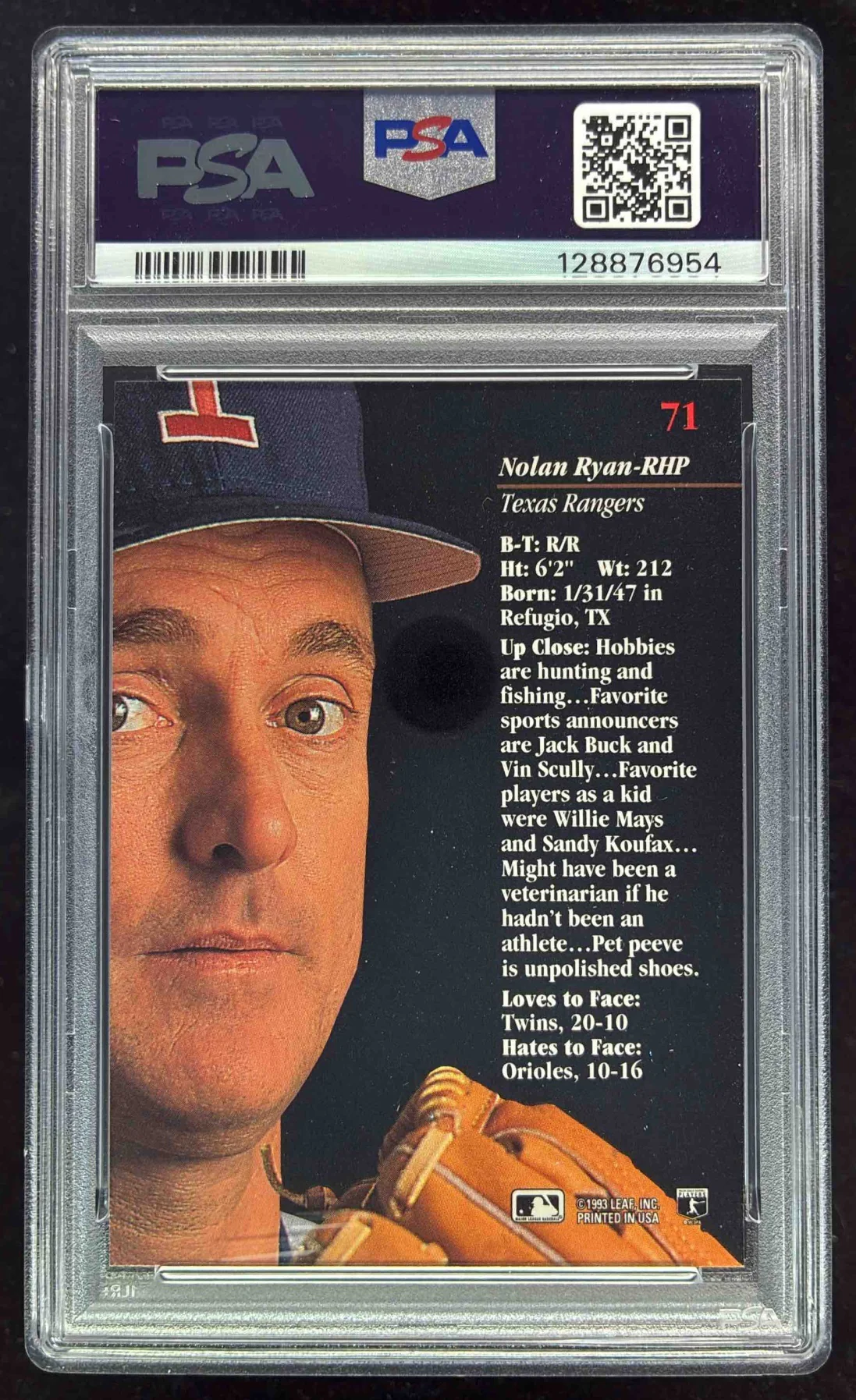 1993 Leaf Studio #71 Nolan Ryan PSA 10 - Image 2