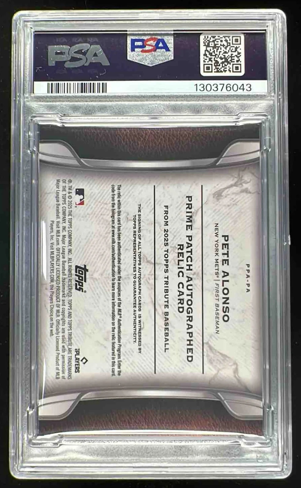 2025 Topps Tribute Prime Patch Autograph Relics #PA Pete Alonso Auto /10 PSA 8 - Image 2