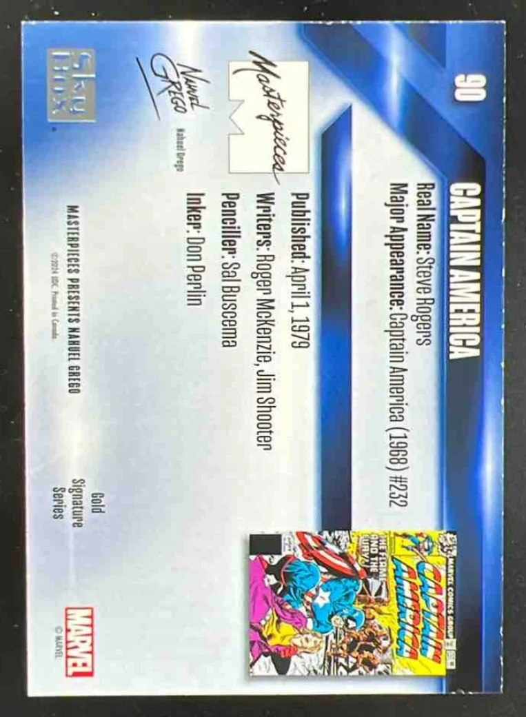 2024 Upper Deck Marvel Masterpieces Nahuel Grego Gold Foil #90 Captain America - Image 2