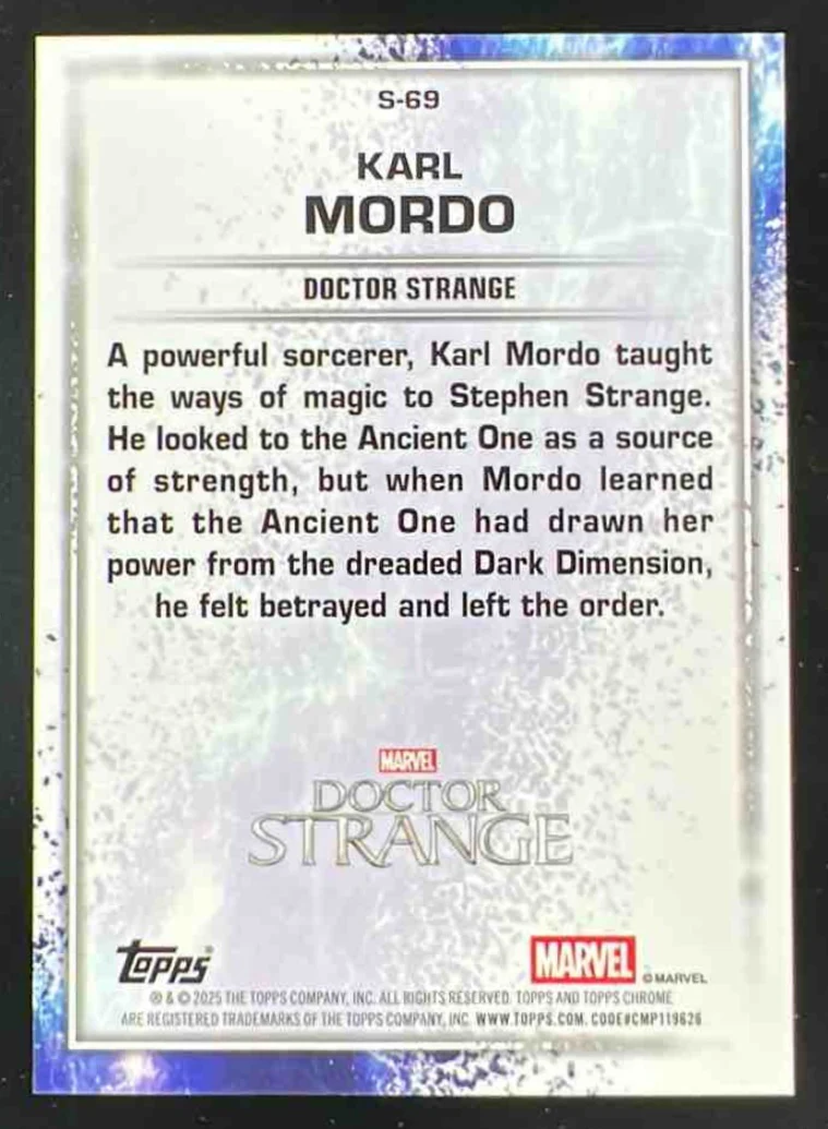 2025 Topps Chrome Marvel Studios The Snap Variation Black #S-69 Karl Mordo /10 - Image 2