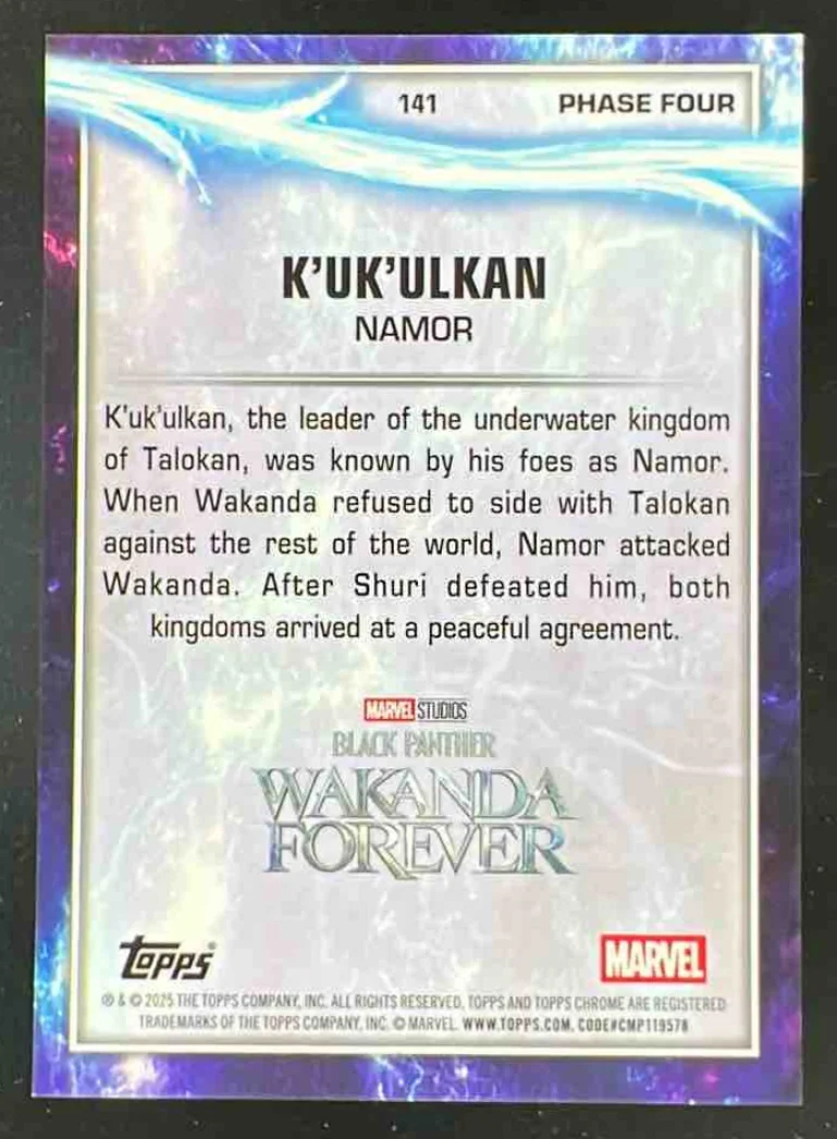 2025 Topps Chrome Marvel Studios Gold Refractor #141 K'uk'ulkan /50 - Image 2