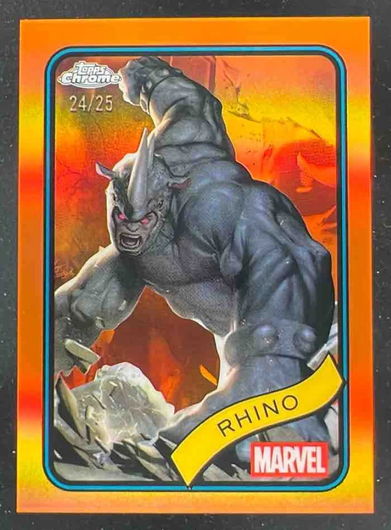 2025 Topps Chrome Marvel Orange Refractor #39 Rhino /25