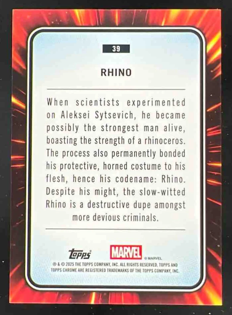 2025 Topps Chrome Marvel Orange Refractor #39 Rhino /25 - Image 2