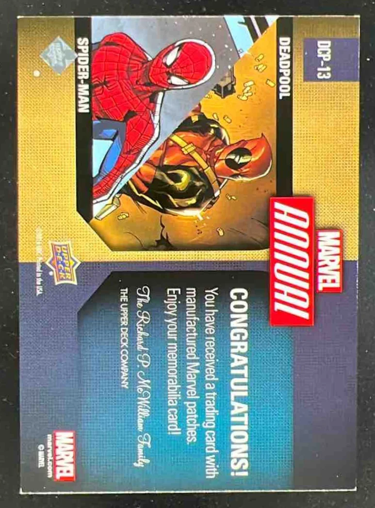 2016 Upper Deck Marvel Annual Dual Character Patch #DCP-13 Deadpool Spider-Man - Image 2