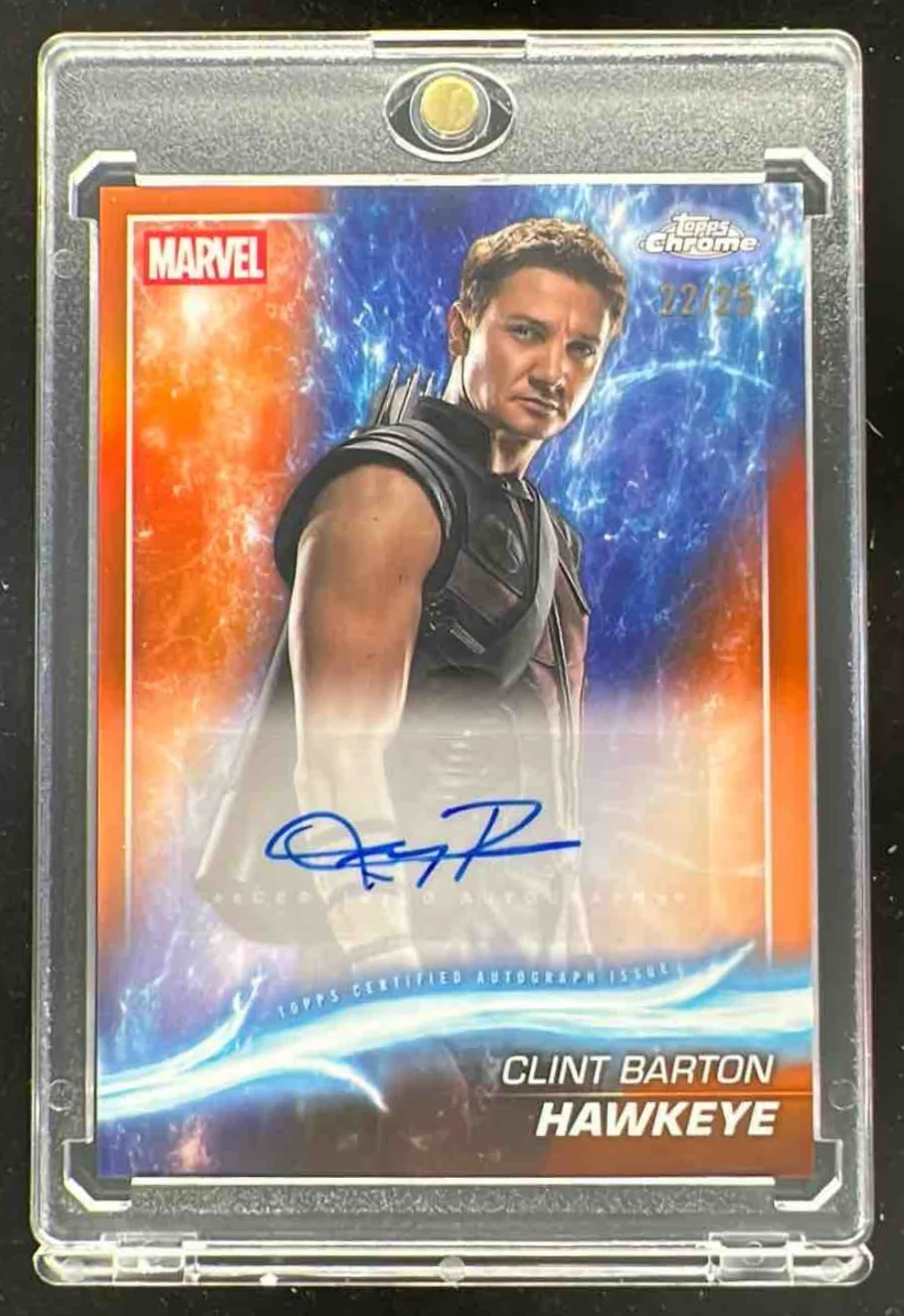 2025 Topps Chrome Marvel Studios Orange #AA-JR Jeremy Renner Hawkeye Auto /25