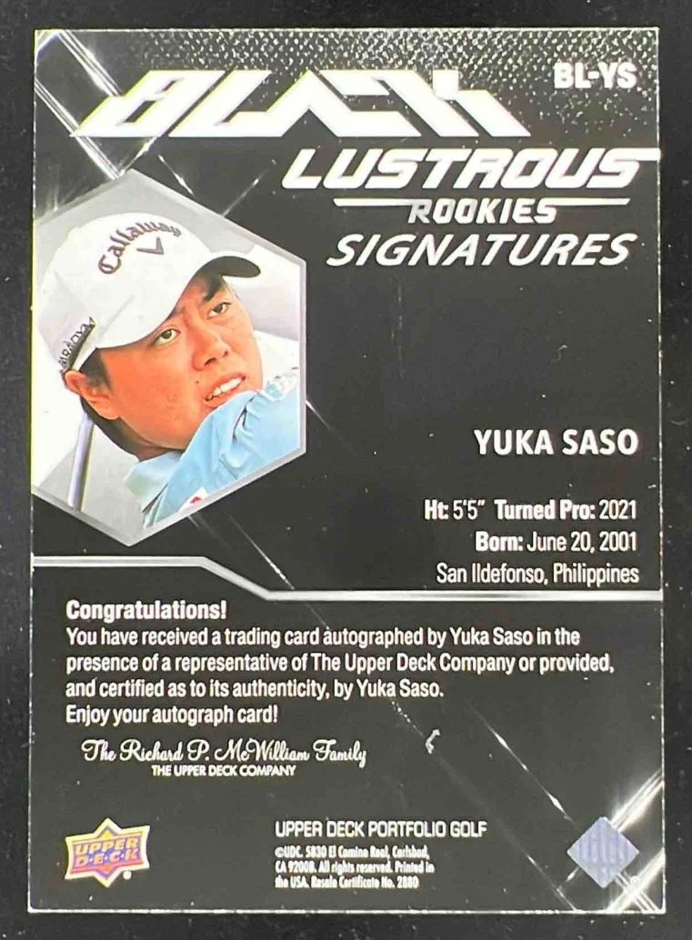 2024 Upper Deck Portfolio UD Black Lustrous Rookie #BL-YS Yuka Saso Auto /199 - Image 2