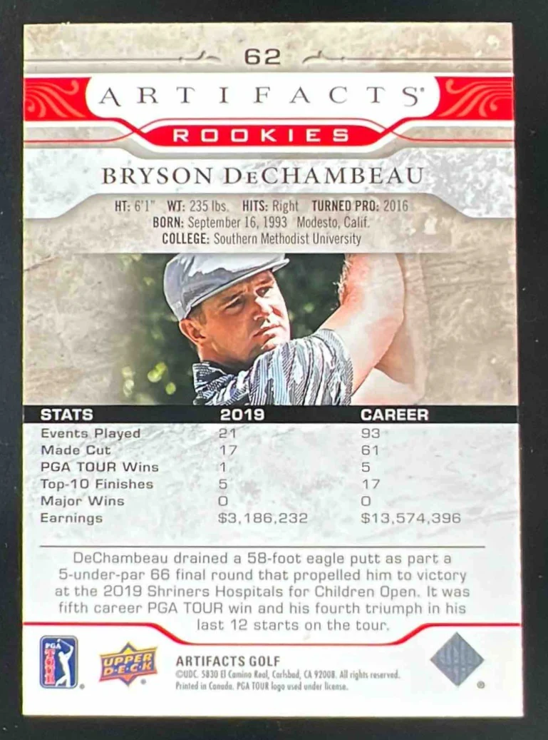 2021 Upper Deck Artifacts Red #62 Bryson DeChambeau /199 - Image 2