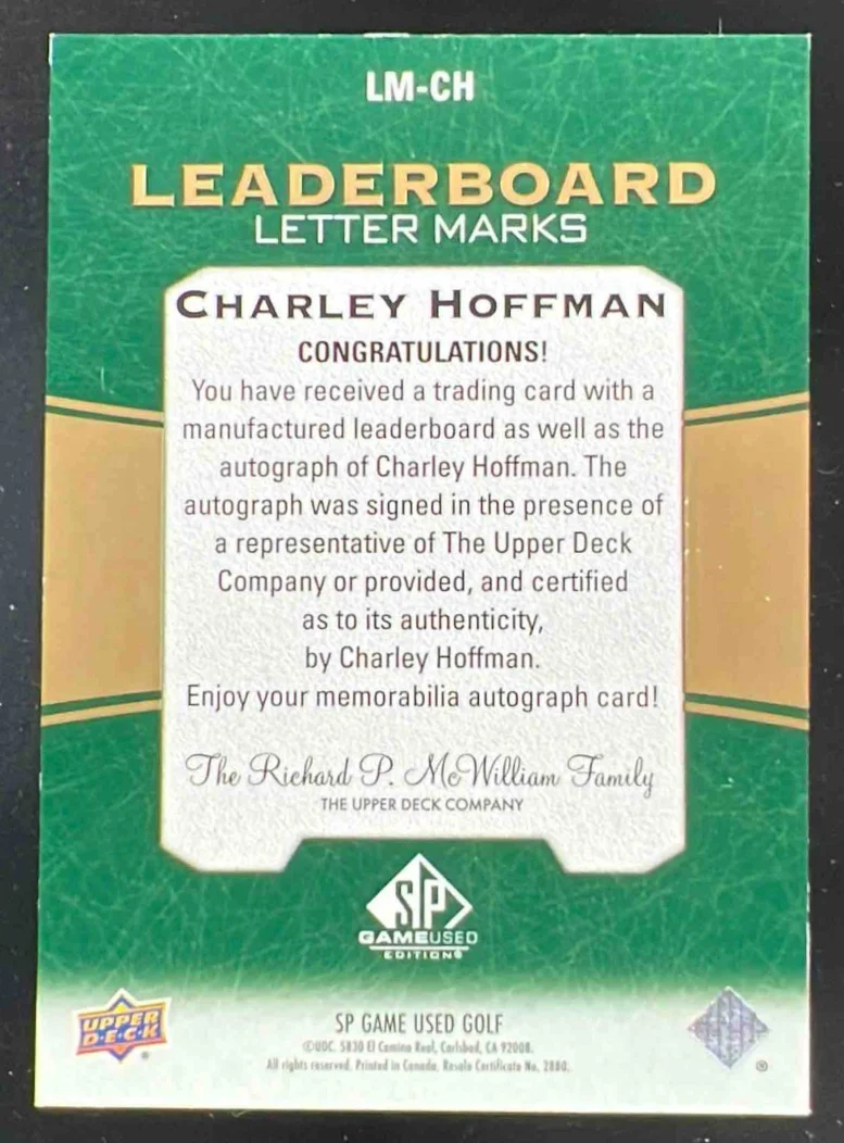 2024 SP Game Used Leaderboard Letter Marks #LM-CH Charley Hoffman Auto /25 - Image 2