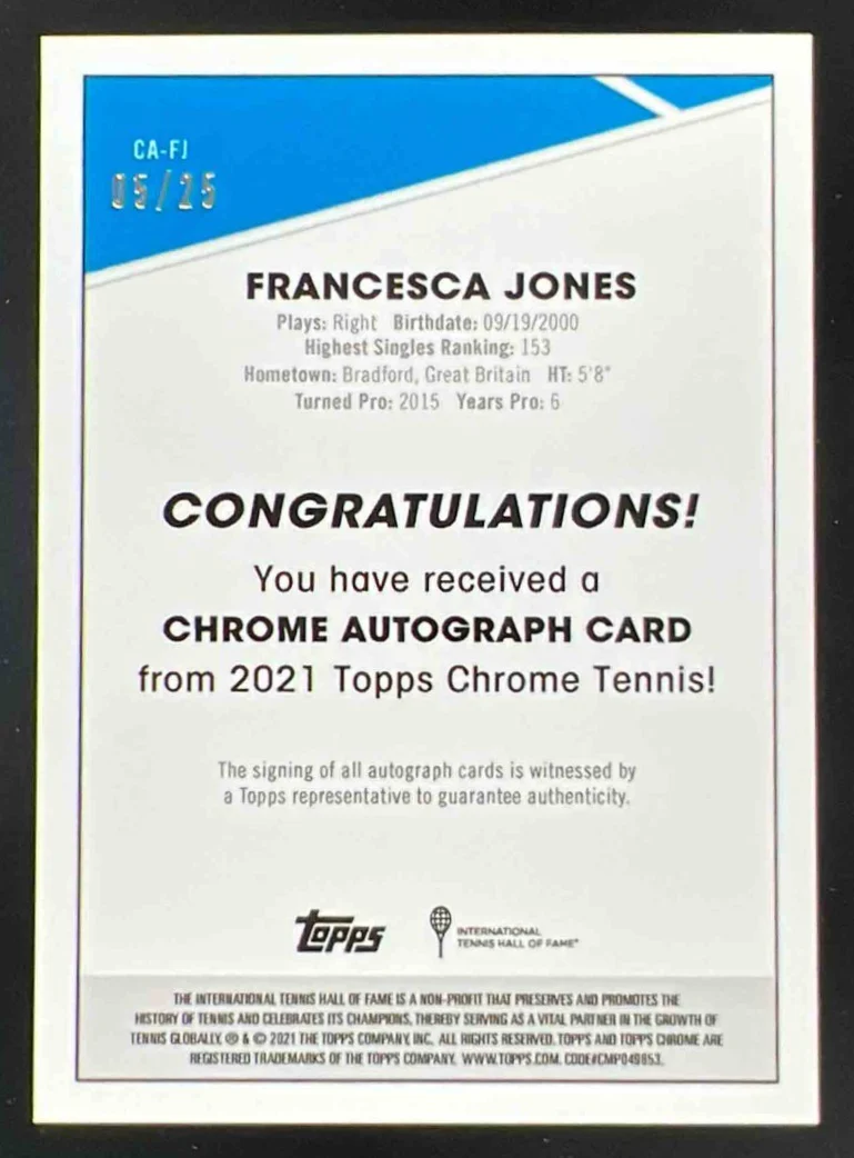 2021 Topps Chrome Chrome Autographs Orange #CA-FJ Francesca Jones Auto /25 - Image 2