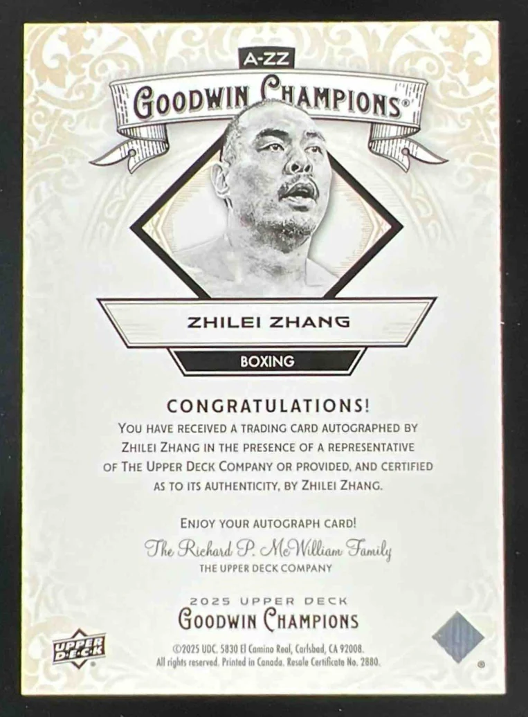 2025 Upper Deck Goodwin Champions Autographs #A-ZZ Zhilei Zhang Autograph Auto - Image 2