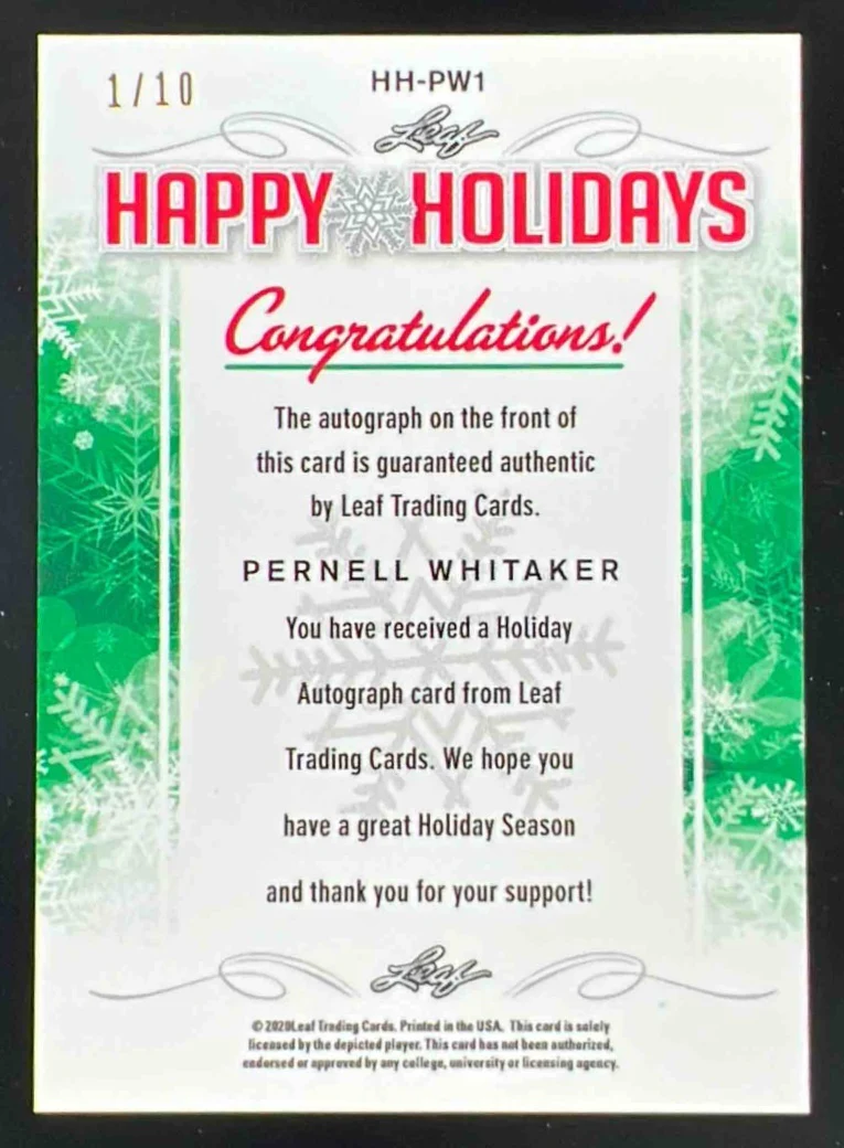 2020 Leaf Happy Holidays Crystal Blue #HH-PW1 Pernell Whitaker Auto /10 - Image 2