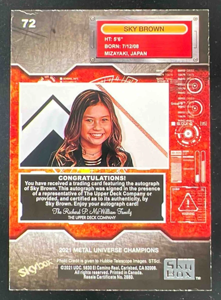 2021 Skybox Metal Universe Champions Silver Autographs #72 Sky Brown Auto - Image 2