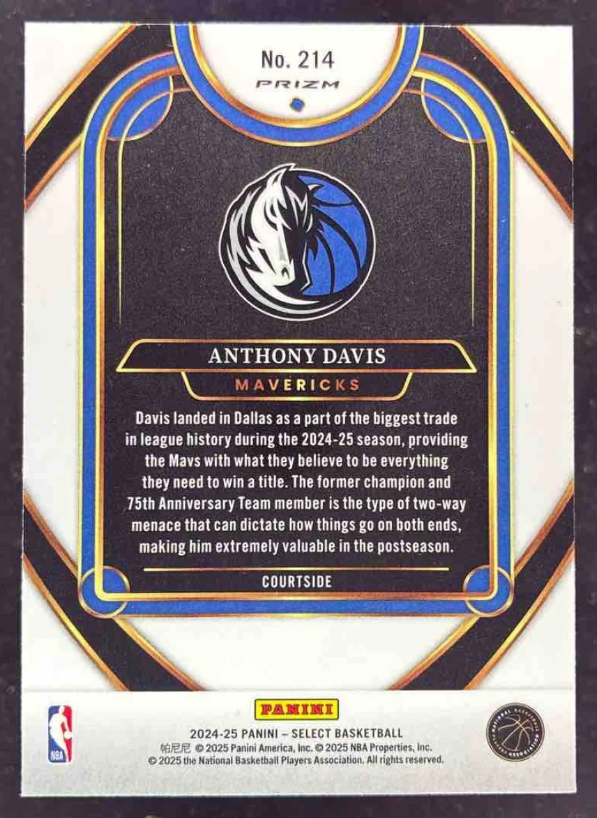 2024-25 Panini Select Courtside White Sparkle Prizm SP #214 Anthony Davis - Image 2