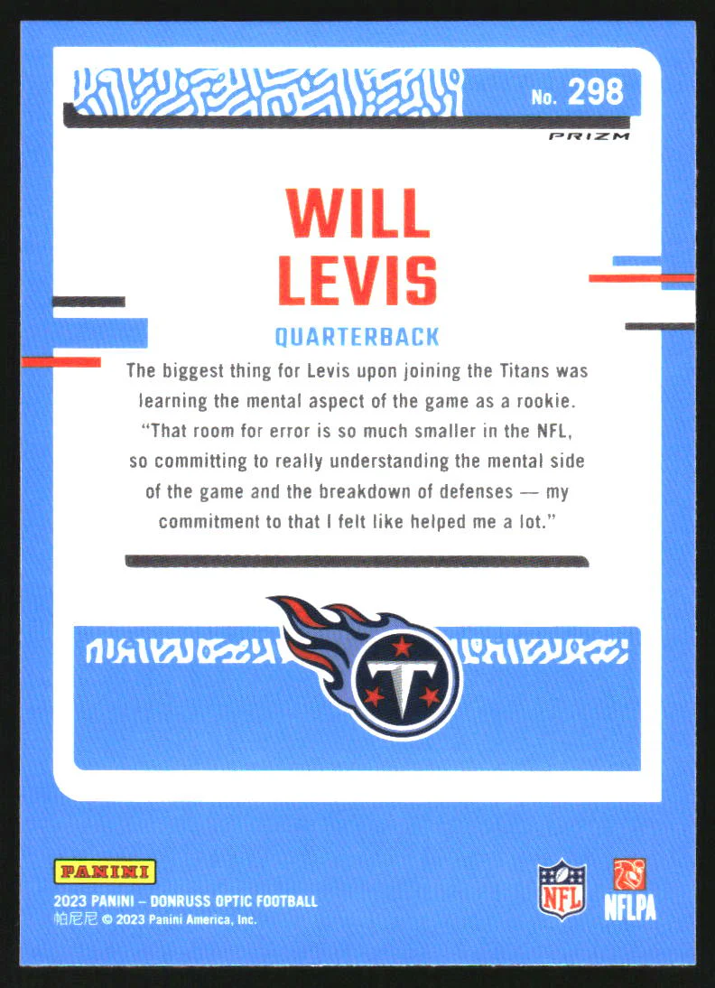 2023 Donruss Optic Holo #298 Will Levis RR RC Rookie - Image 2