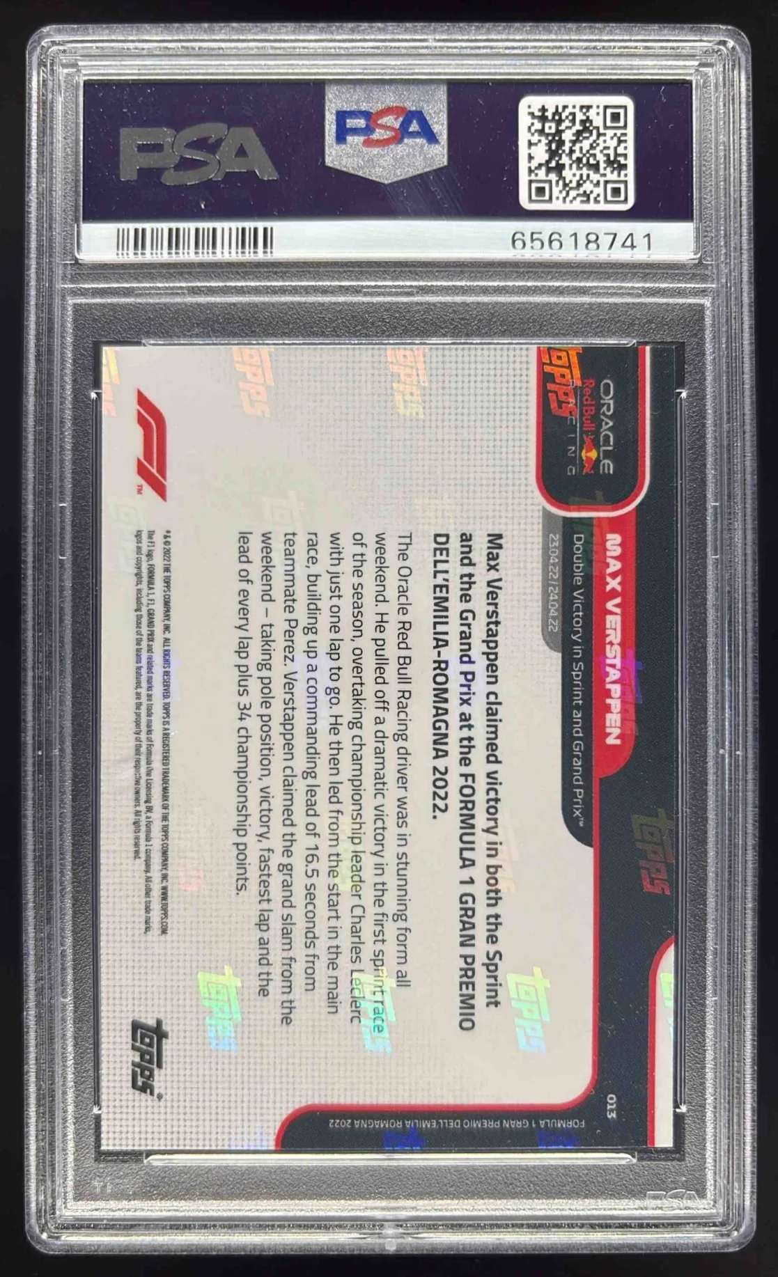 2022 Topps Now Formula 1 #013 Max Verstappen PSA 10 - Image 2