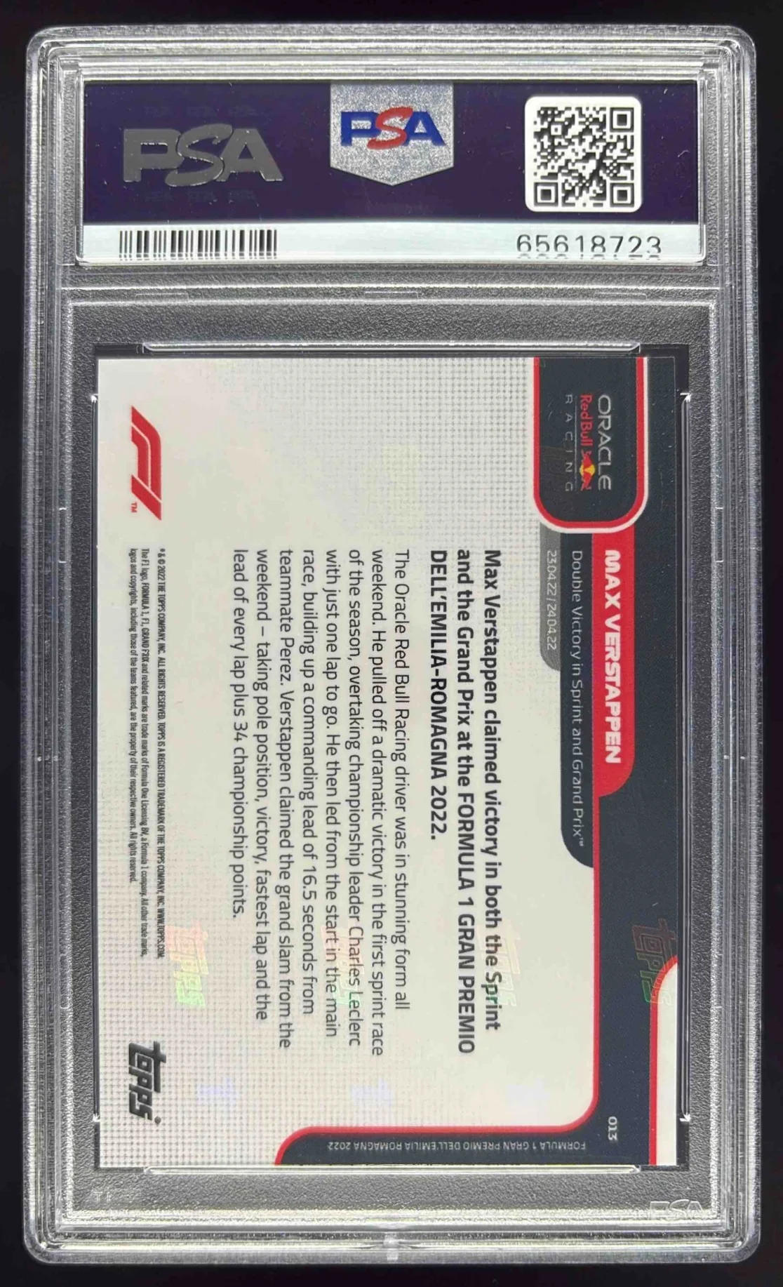 2022 Topps Now Formula 1 #013 Max Verstappen PSA 10 - Image 2