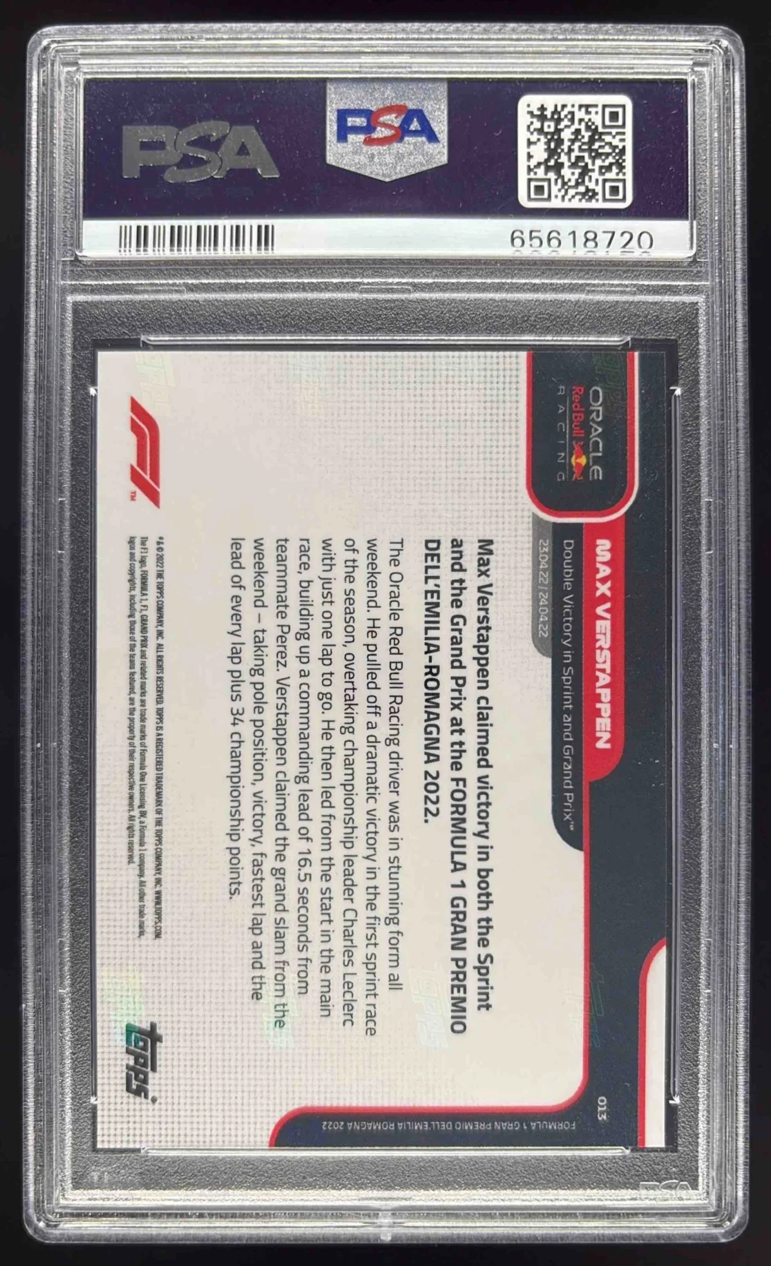 2022 Topps Now Formula 1 #013 Max Verstappen PSA 10 - Image 2