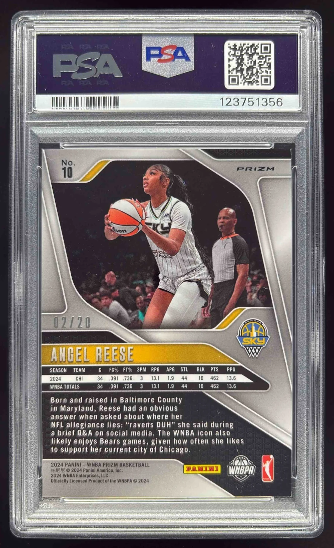 2024 Panini WNBA Prizm Cherry Blossom Prizm FOTL #10 Angel Reese RC /20 PSA 8 - Image 2