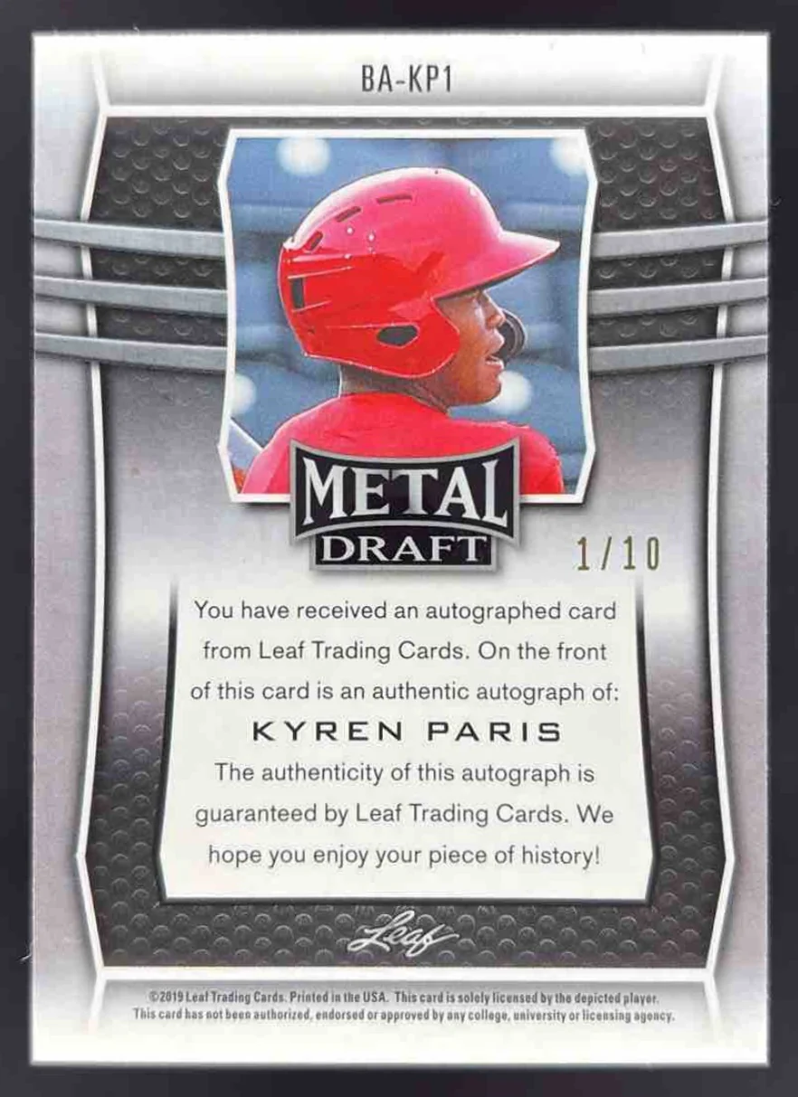 2019 Leaf Metal Draft Pink Wave #BA-KP1 Kyren Paris Auto /10 - Image 2