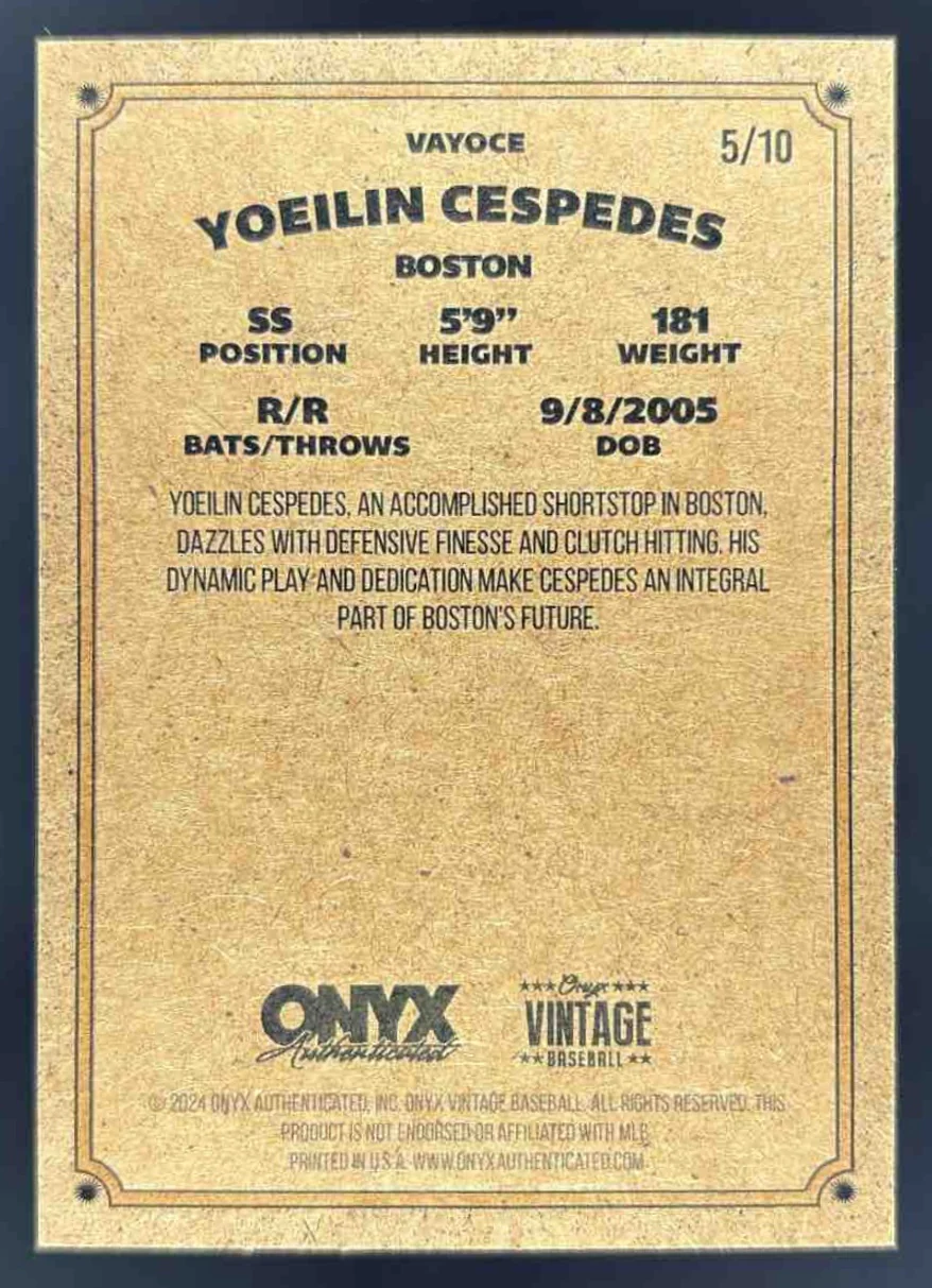 2024 Onyx Vintage Bordered Autographs #VAYOCE Yoeilin Cespedes Auto /10 - Image 2