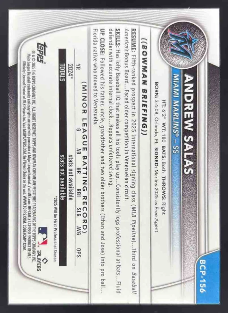 2025 Bowman Chrome Prospects Geometric Refractor #BCP-156 Andrew Salas RC /499 - Image 2