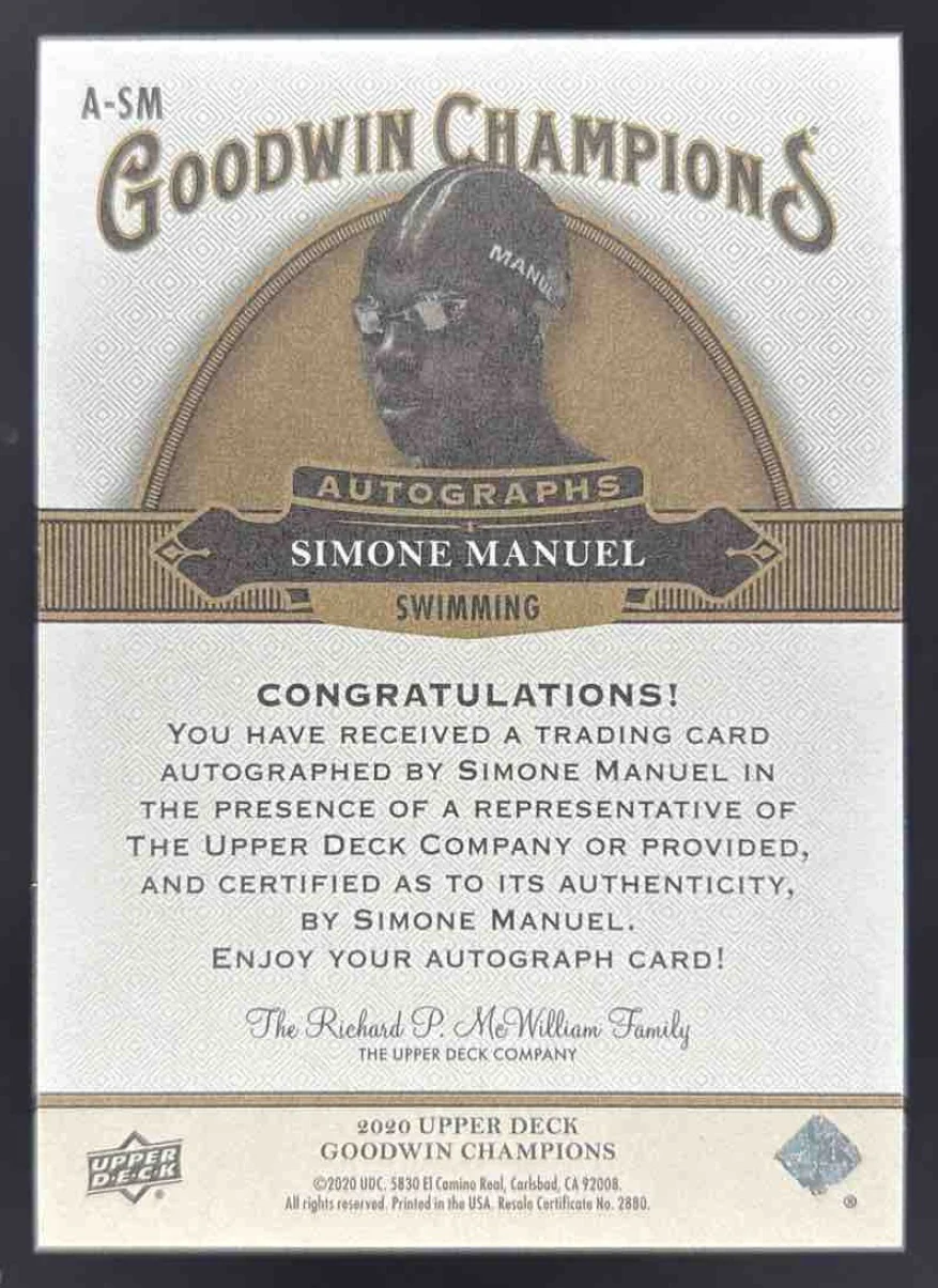 2020 Upper Deck Goodwin Champions Autographs #A-SM Simone Manuel Autograph Auto - Image 2