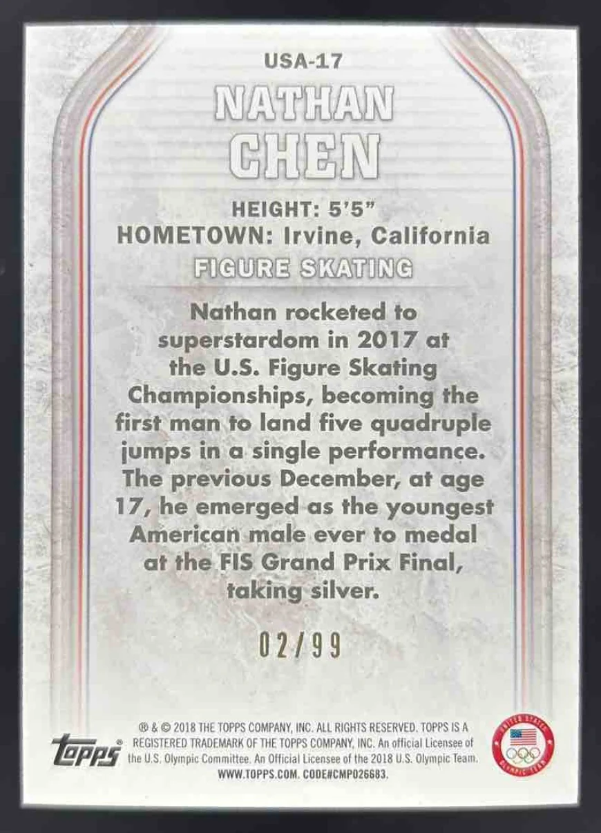 2018 Topps U.S. Olympic & Paralympic Team Hopefuls U.S. Flag Nathan Chen /99 - Image 2