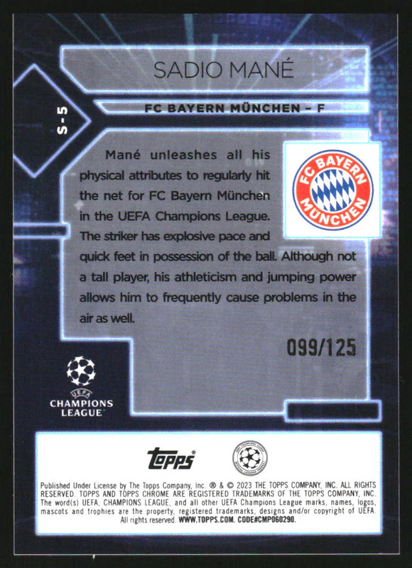 2022-23 Topps Chrome UEFA Club Competitions Specimens Yellow Sadio Mane /125 - Image 2
