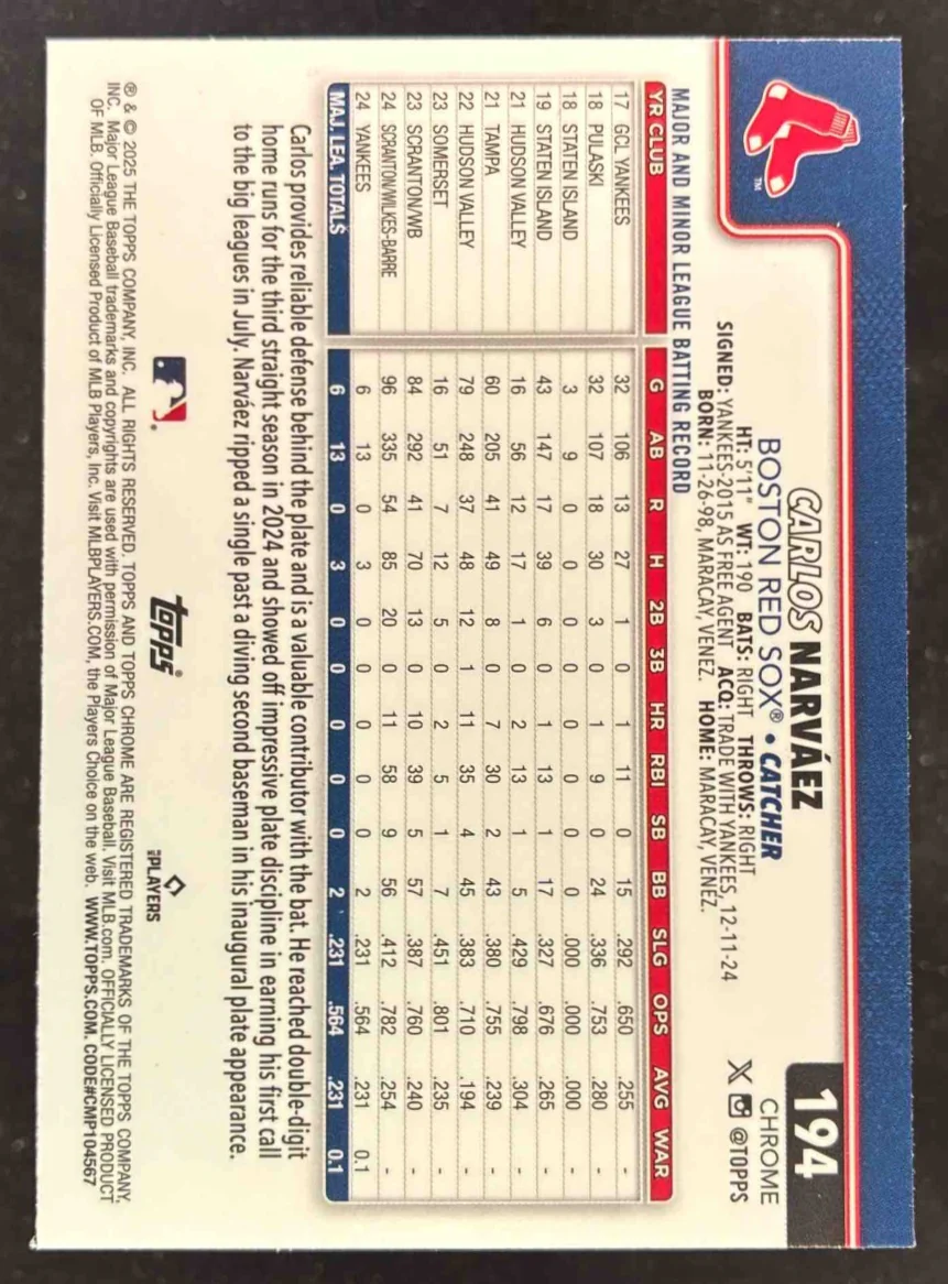 2025 Topps Chrome Lightboard Logo Variation #194 Carlos Narvaez RC - Image 2