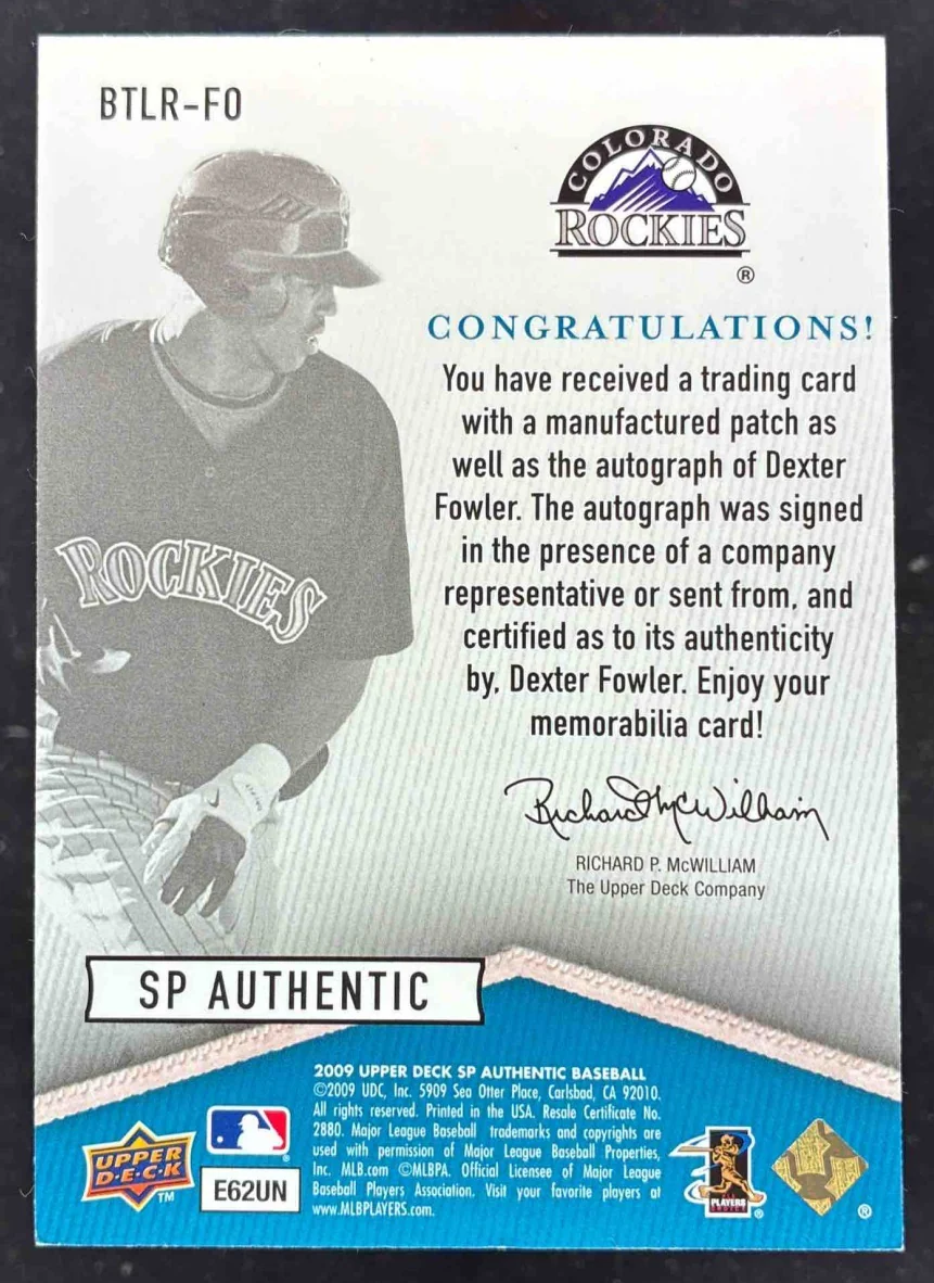 2009 SP Authentic By The Letter Rookie Dexter Fowler Autograph RC Auto /65 - Image 2